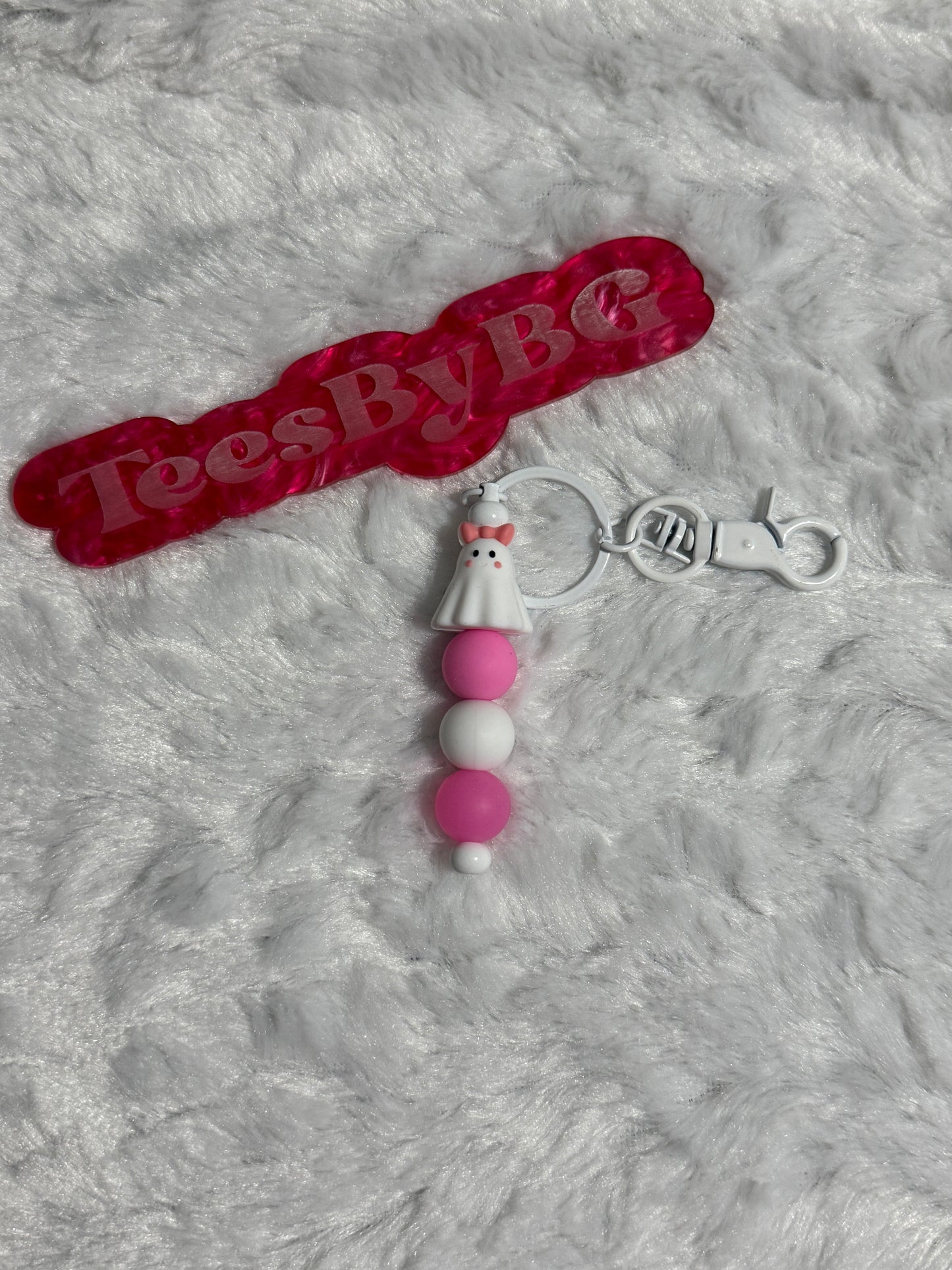 Bow Ghost on White Keychain