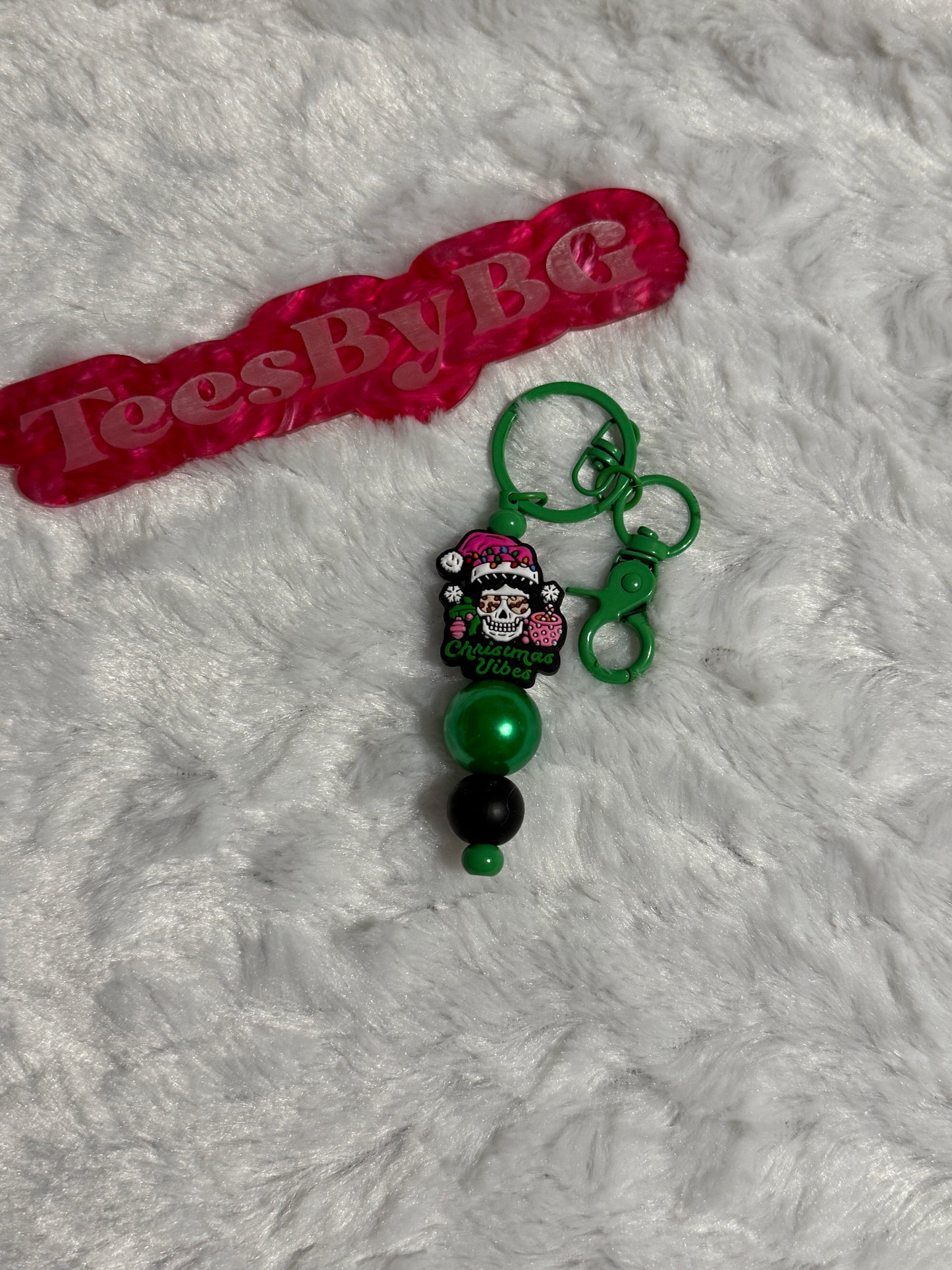 Christmas Vibes on Green Keychain