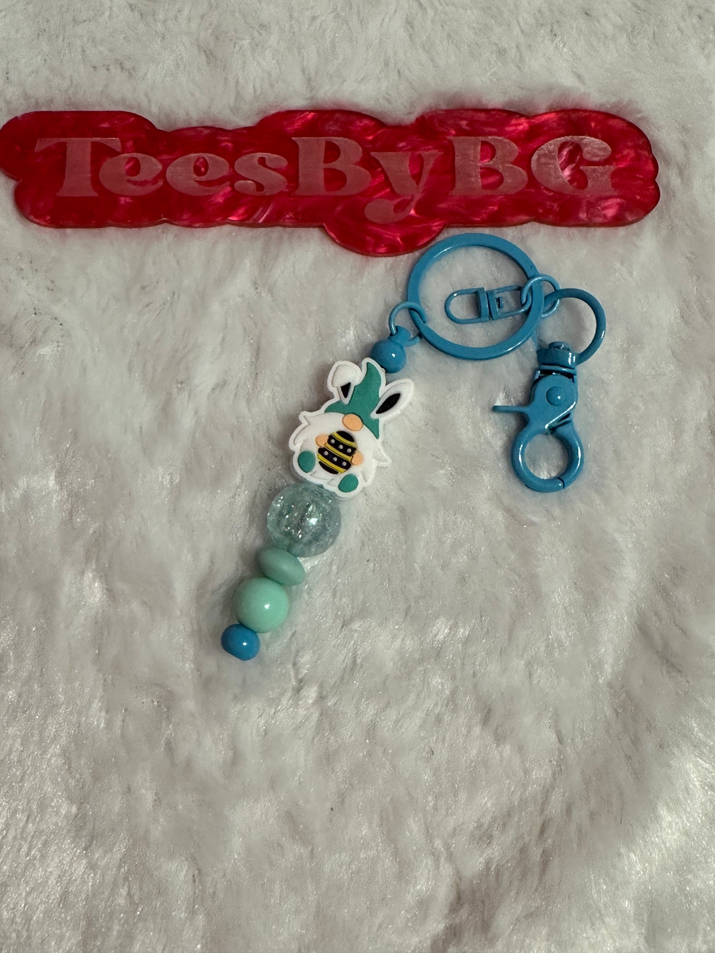 Bunny Gnome on Blue Keychain