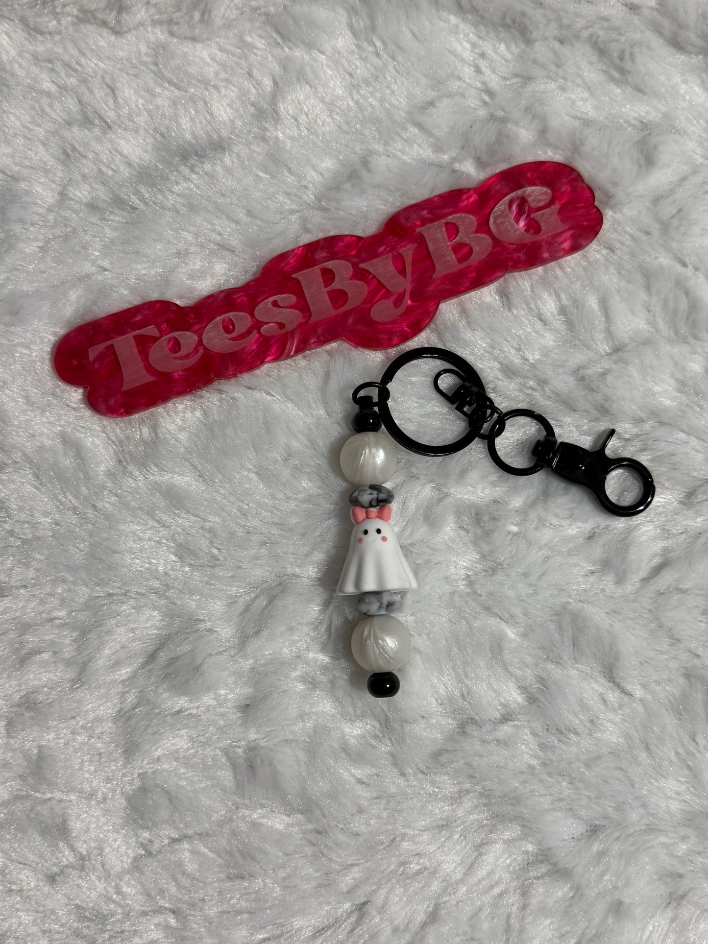 Bow Ghost on Black Keychain