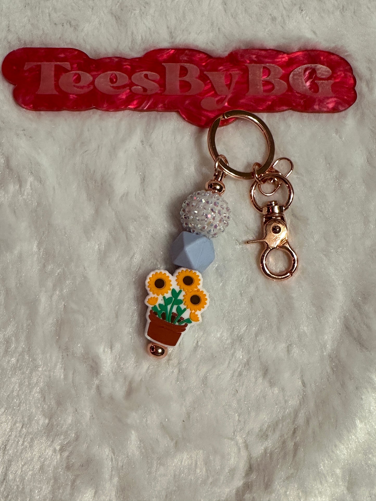 Flower Pot on Rose Gold Keychain