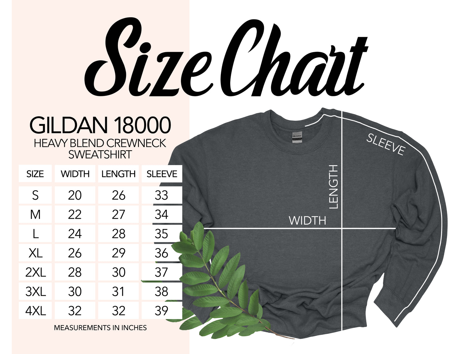 Gildan 18000 Crewneck Size Chart
