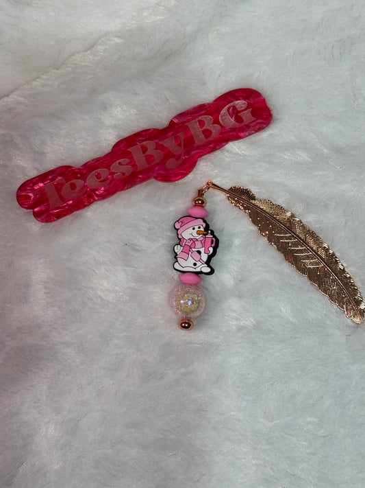 Pink Snowman Bookmark