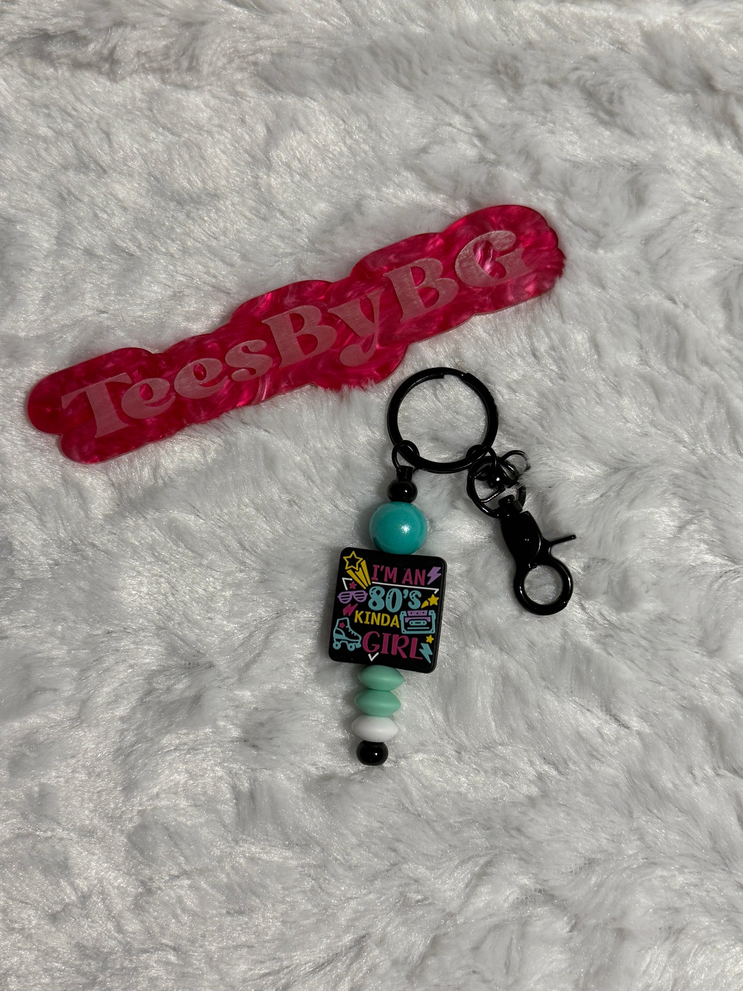 80's Kinda Girl on Black Keychain