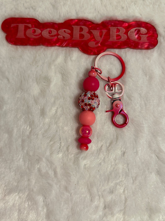 White and Red Rhinestone on Red Tie Dye Keychain