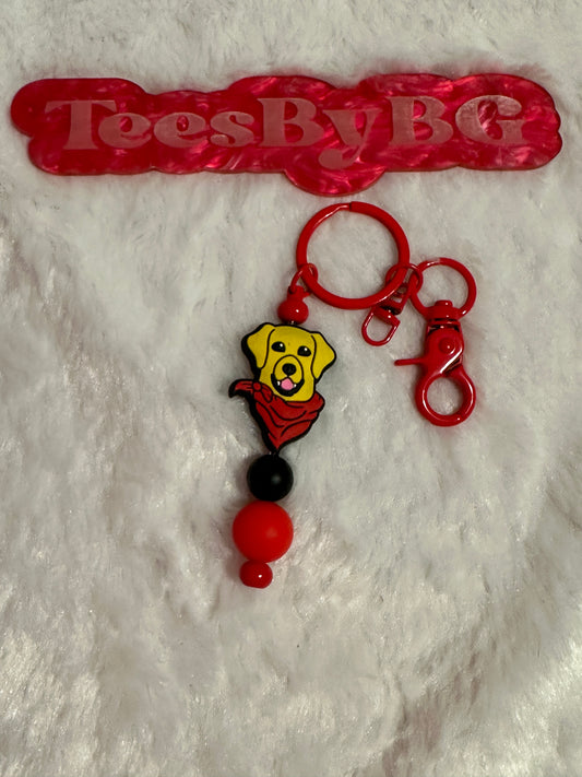 Yellow Lab on Red Keychain