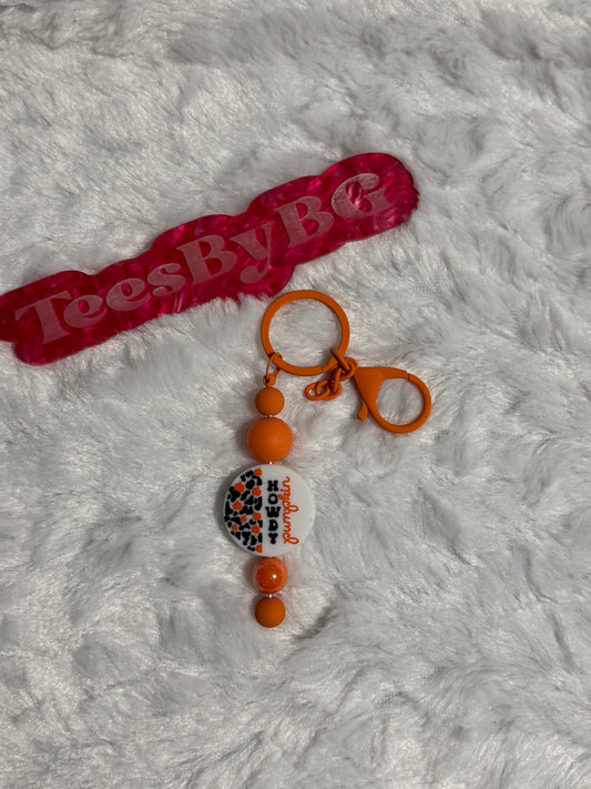 Howdy Pumpkin on Orange Keychain