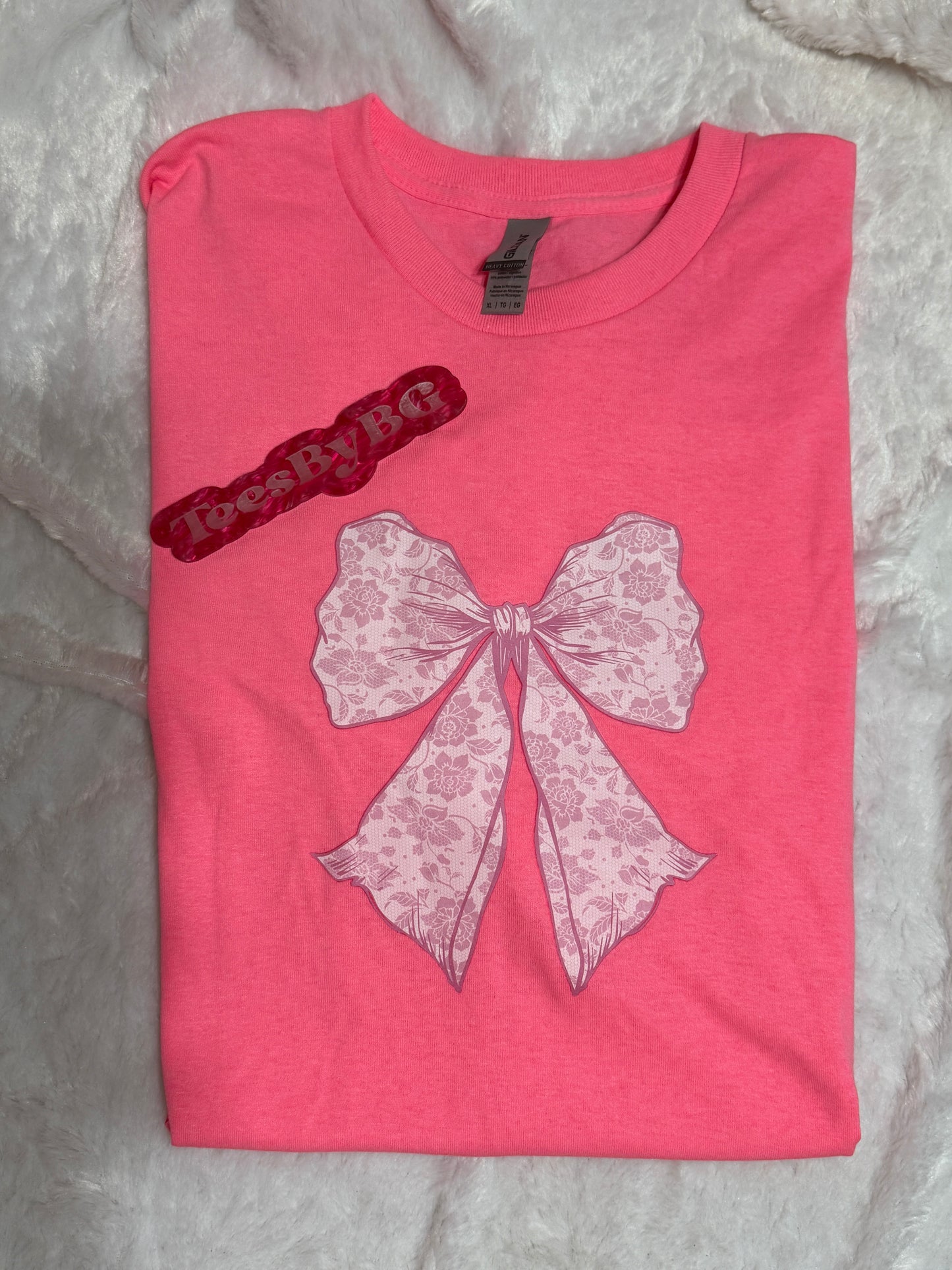 Pink Lace Bow - Short Sleeve