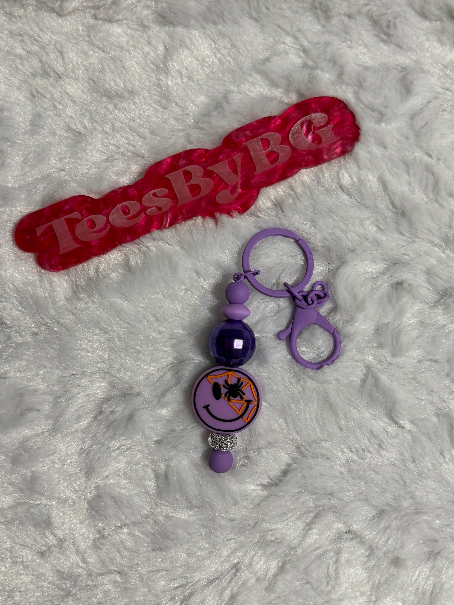 Spidey Smiley Face on Purple Keychain