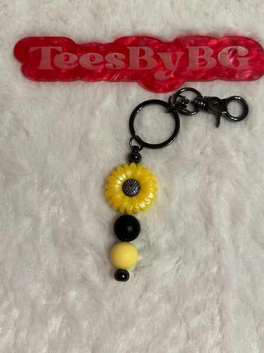 Sunflower on Black Keychain