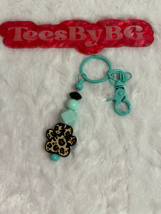 Leopard Paw Print on Mint Keychain