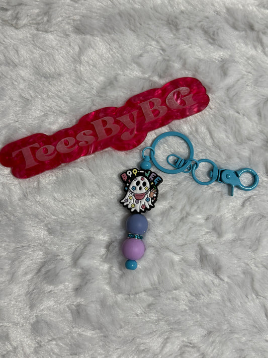 Boo-jee Ghost on Blue Keychain