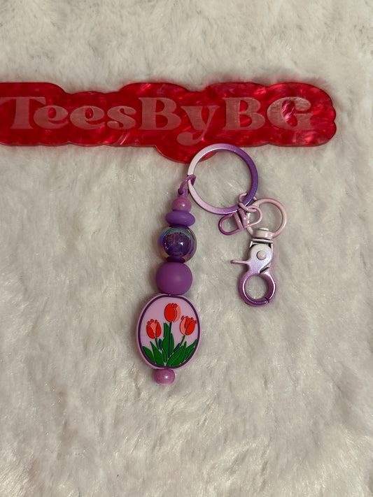 Tulips on Tie Dye Purple Keychain