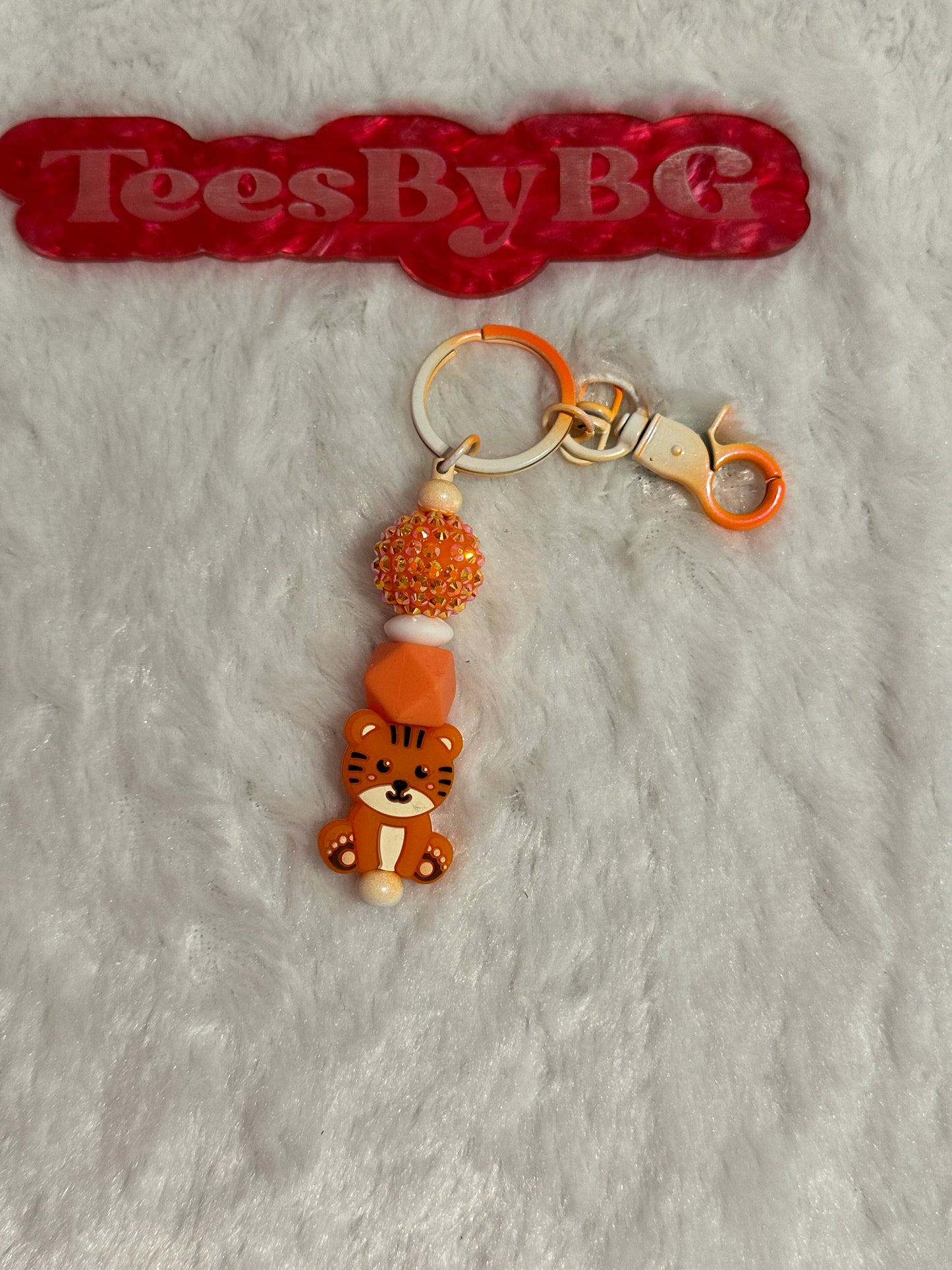 Tiger on Orange Tie Dye Keychain