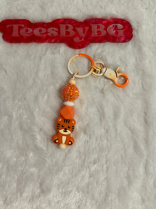 Tiger on Orange Tie Dye Keychain