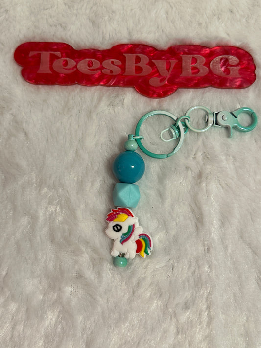 Unicorn on Mint Tie Dye Keychain