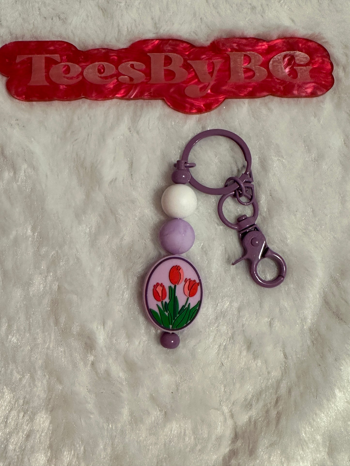 Tulips on Purple Keychain