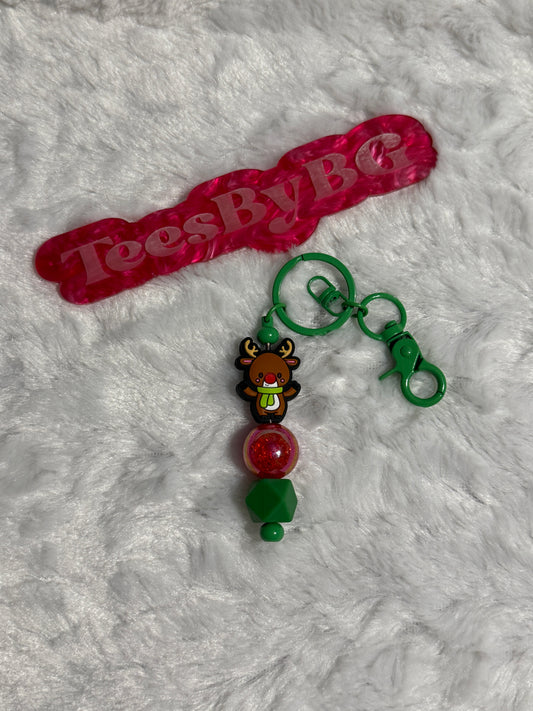 Reindeer on Green Keychain